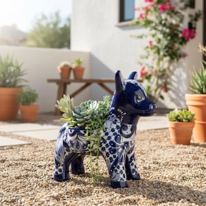 Maceta de burro de Talavera azul y blanca / Burro mexicano hecho a mano