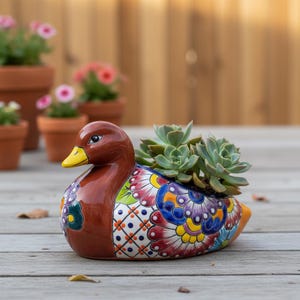 Talavera Duck Planter | Hand-Painted Succulent Pot
