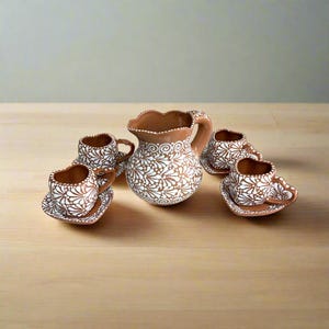 Juego de taza y jarra de corazón / Arte de arcilla mexicana artesanal