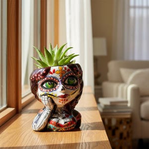 Skull Girl Talavera Planter | Handcrafted Mexican Pot