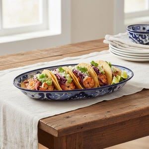 Talavera Oval Servierplatte | Blau & Weiß Keramik Schale
