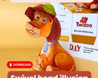 3D Paper doll Lion Craft Kit: 3D Swivel-Head illusion (Digital download, cut and play)