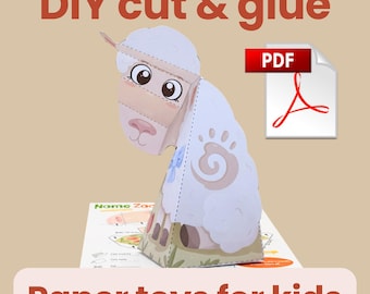 Granja de ovejas: juguete de papel en formato PDF (hazlo tú mismo): actividad de corte y pegamento con descarga digital