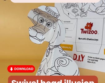 Coloring Paper Craft Activity: 3D Swivel-Head Paper Toy Lion Figurine (Digital Download)
