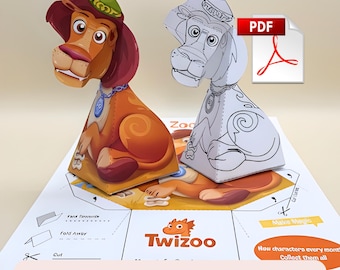 Lion Paper Craft Set: 3D Swivel-Head Coloring Activity (Digital Download)