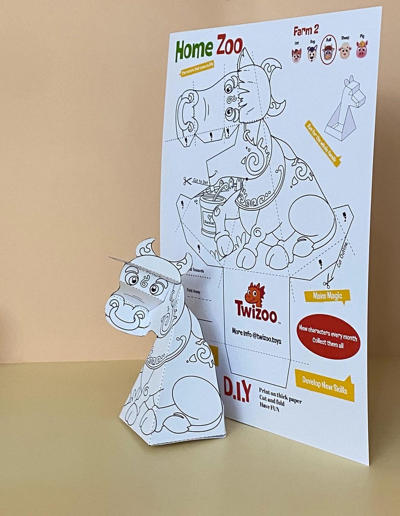 3D Bull Coloring Craft for Kids: Printable Paper Toy Swivel Head ...