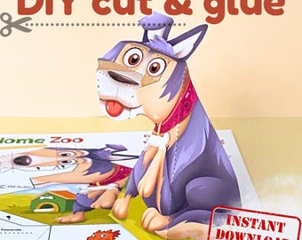 May include: A children's DIY activity with a cartoon dog in purple and tan. The image includes the text "DIY cut & glue" and "Kids learning activity". The product is an instant download.
