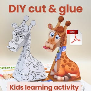 Giraffe Paper Craft: 3D Cut & Glue Activity for Kids (PDF)