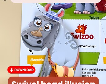 Druckbare Aktivität für Kinder: 3D druckbares Nashorn - Einfach und Spaß Vorschule, Heimschule DIY
