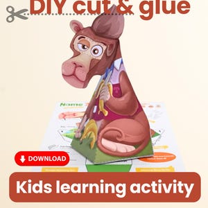 Kit de manualidades de monos: actividad de recorte y pegado de papel 3D para niños (descarga digital)