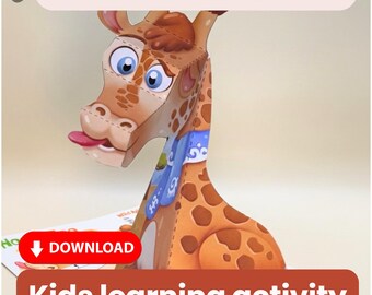 Papierpuppe Giraffe 3D DIY Bastelset: Ausschneiden & Kleben-Aktion für Kinder (PDF)