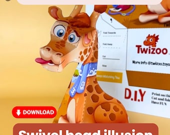 Giraffe Bastelset für Kinder: 3D Papierpuppe mit Drehkopf-Illusion