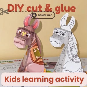 Donkey Paper Craft Kit for Kids: 3D Printable Animal Toy (PDF Download)