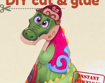 Crocodile Paper Craft for Kids: 3D Printable Animal Toy (PDF Download)