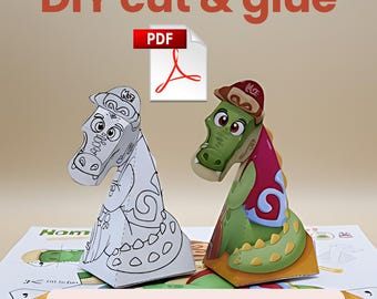 Manualidad de papel de cocodrilo para niños: Juguete de animal imprimible en 3D (Descargar PDF)