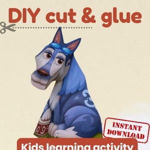 Wolf Colorful DIY Paper Toy for Kids – Cut and Glue Printable PDF