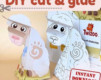 Kit de manualidades DIY de granja de ovejas en PDF: actividad de descarga digital para cortar y pegar