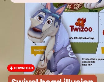 Printable Wolf Toy - Swivel head magic paper craft for kids