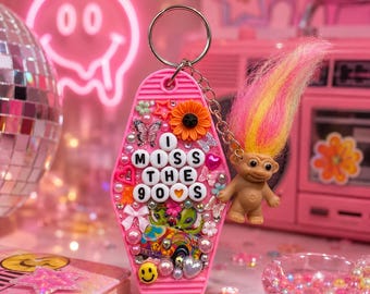 I Miss the 90s Troll Doll Motel Keychain | Retro Y2K Keychain | 90s Nostalgia Gift | 90s | Millennial Gift for Her | Bag Charm |