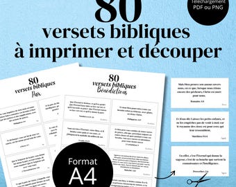 80 Bible verses in French to print, Bible verses to print, Christian verse cards, prayer cards, Christian gift