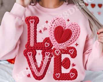 Faux Yarn Crochet Love Valentines Day PNG | Latch Hook Yarn Heart Sublimation Designs |  Coquette Retro Valentine Shirt PNG Download