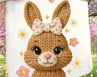 Faux Yarn Easter Bunny PNG Sublimation Designs | Crochet Easter Coquette Bow Spring Floral Shirt | Latch Hook Happy Easter PNG