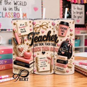 Teacher Tumbler Wrap PNG, Back To School 20oz Skinny Tumbler PNG, Teaching Quote Sublimation File, Seamless Educator Digital Design Download
