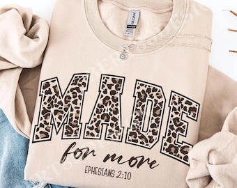Made For More PNG Retro Christian Shirt Sublimation Design | Leopard Print Bible Verse PNG | Faith Quote Religious Mom PNG