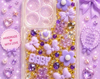 Handgefertigte Kawaii Strass iPhone 16 Pro Max Hülle | Glitzer Blumen glitzernde Handyhülle