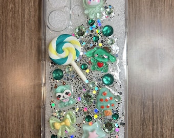 iPhone 16 Green Themed Decoden Charm Junk Case