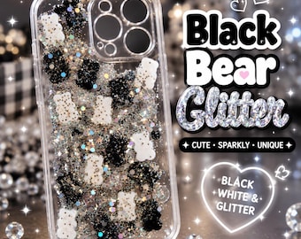 iPhone 16 Pro Max Case | Black White Gummy Bear Glitter Phone Case
