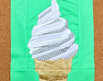 Soft Serve Ice Cream Cone FPP Pattern--Ice Cream & Sweets Series--Paper Piecing Quilt Block