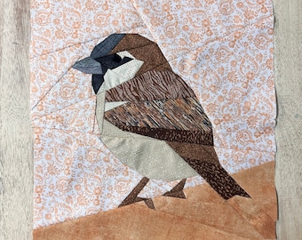 House Sparrow FPP--Backyard Birds Series--Paper Piecing Quilt Block Pattern