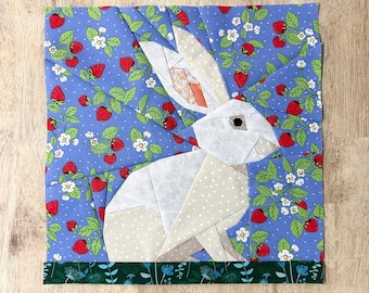 White Bunny FPP Pattern--Paper Piecing Quilt Block