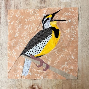 Western Meadowlark FPP - Backyard Bird-serie: Paper-Piecing-quiltblokpatroon