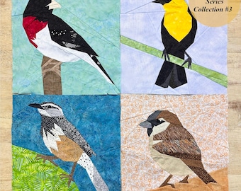 Backyard Birds Series Collection #3--Grosbeak, Yellow-Headed Blackbird, Cactus Wren, House Sparrow FPP--4 Pattern Set--Paper Piecing Pattern