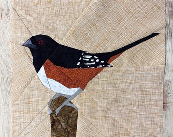 Eastern Towhee FPP--Backyard Birds Series--Paper Piecing Quilt Block Pattern