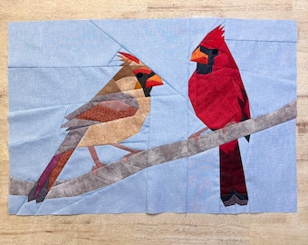 A Pair of Cardinals FPP--Bird Quilt--Paper Piecing Quilt Block Pattern