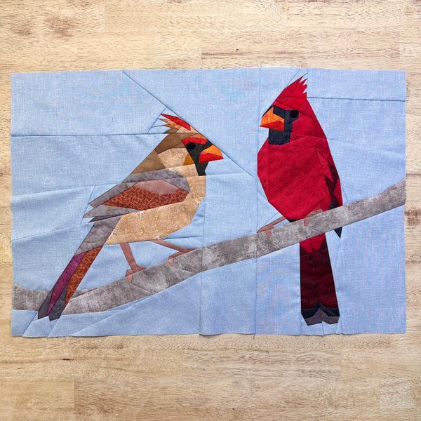 A Pair of Cardinals FPP--Bird Quilt--Paper Piecing Quilt Block Pattern