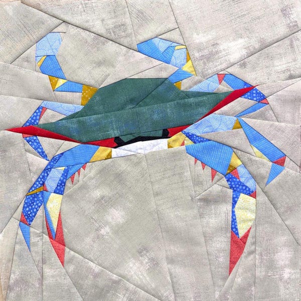 Blue Crab FPP--Paper Piecing Quilt Block Pattern
