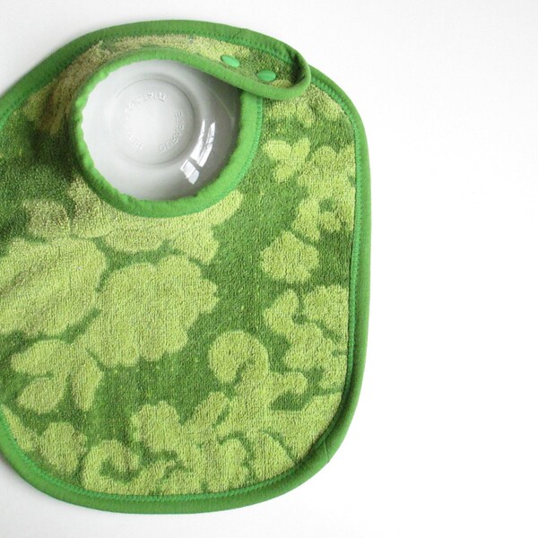 EcoBib--Adjustable Snap Closure--Vintage TwoTone Green Design--Ready to Ship