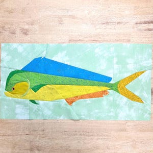 Mahi-Mahi FPP--Saltvattenfiske-serien--Paper Piecing Quilt Block-mönster