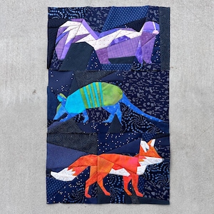 Skunk, Armadillo, and Little Fox FPP--Modern Animal Trio--3 Blocks--Paper Piecing Quilt Block Patterns