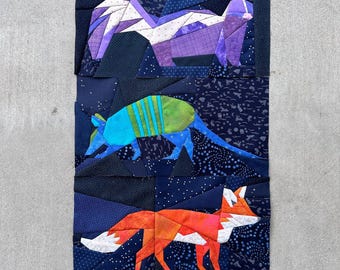Skunk, Armadillo, and Little Fox FPP--Modern Animal Trio--3 Blocks--Paper Piecing Quilt Block Patterns