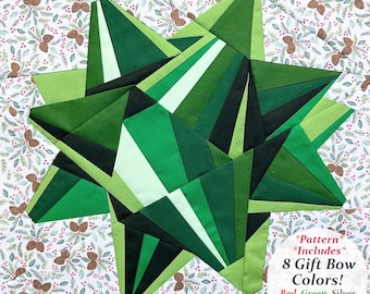 Gift Bow FPP Pattern--Includes 8 Color Variations--Christmas FPP--Paper Piecing Quilt Block