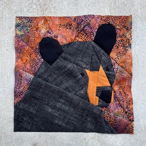 Orso nero FPP--Serie animali del bosco e del fiume--Modello blocco quilt Paper Piecing