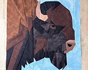 Buffalo FPP--Animals of Strength--North America--Paper Piecing Quilt Block Pattern