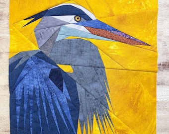 Great Blue Heron FPP--Woodland and Riverside Animals Series--Paper Piecing Quilt Block Pattern