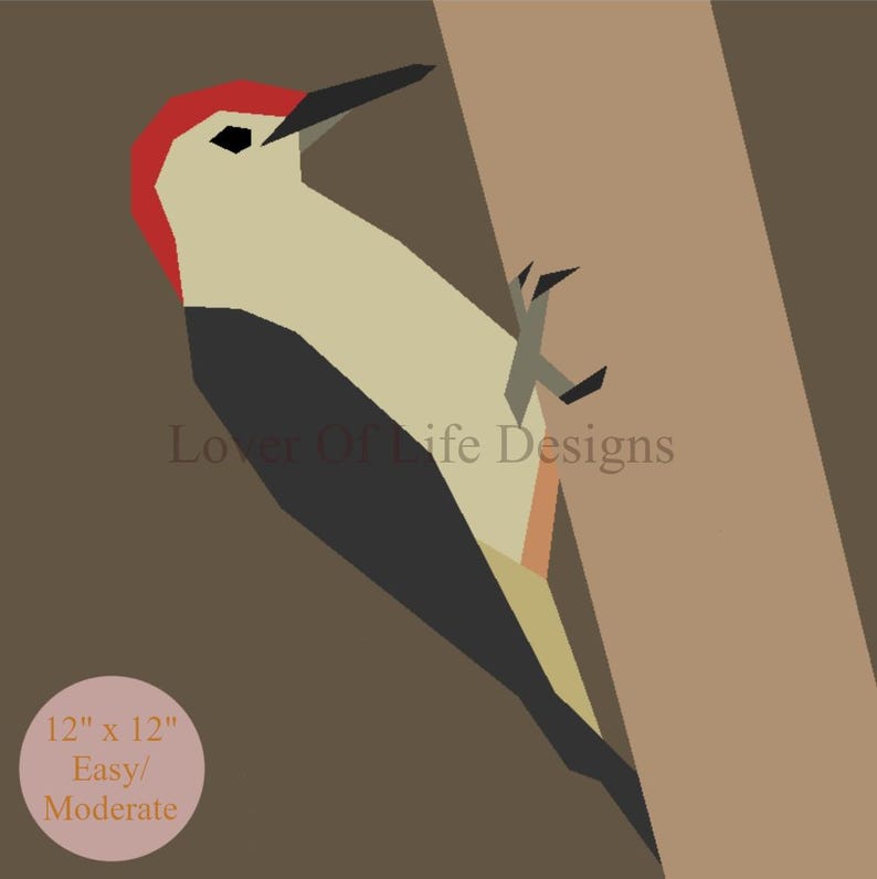Red-Bellied Woodpecker FPP--Backyard Birds Series--Paper Piecing Quilt Block Pattern image 2