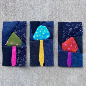 Mushroom Trio FPP--3 Patterns--Midnight Garden Quilt--Paper Piecing Blocks